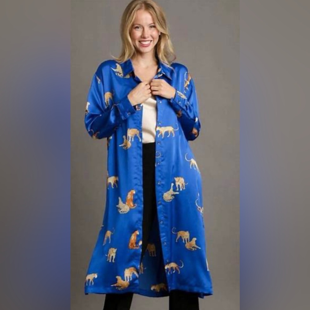 NWT UMGEE TEAL CHEETAH PRINT SHIRTDRESS XL - Picture 3 of 5